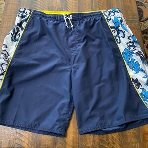 Ocean Pacific OP Men's Blue Swim Shorts Trunks with Patterned Trim XL Drawstring